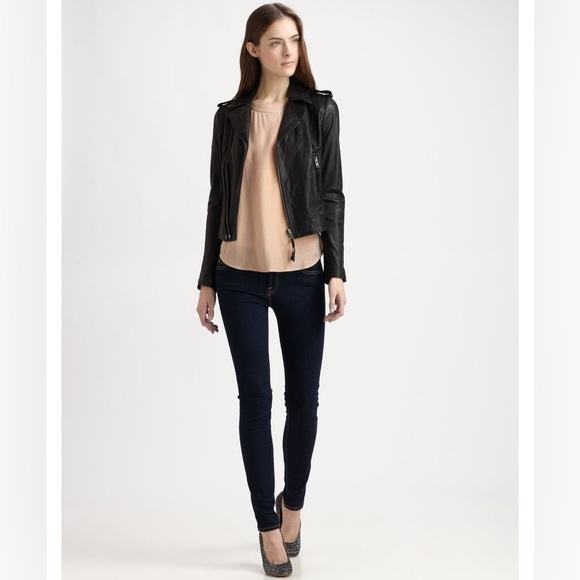 Joie 'Ailey' Black Lamb Leather Zip Front Motorcycle Biker Jacket Women Xs - Picture 1 of 14